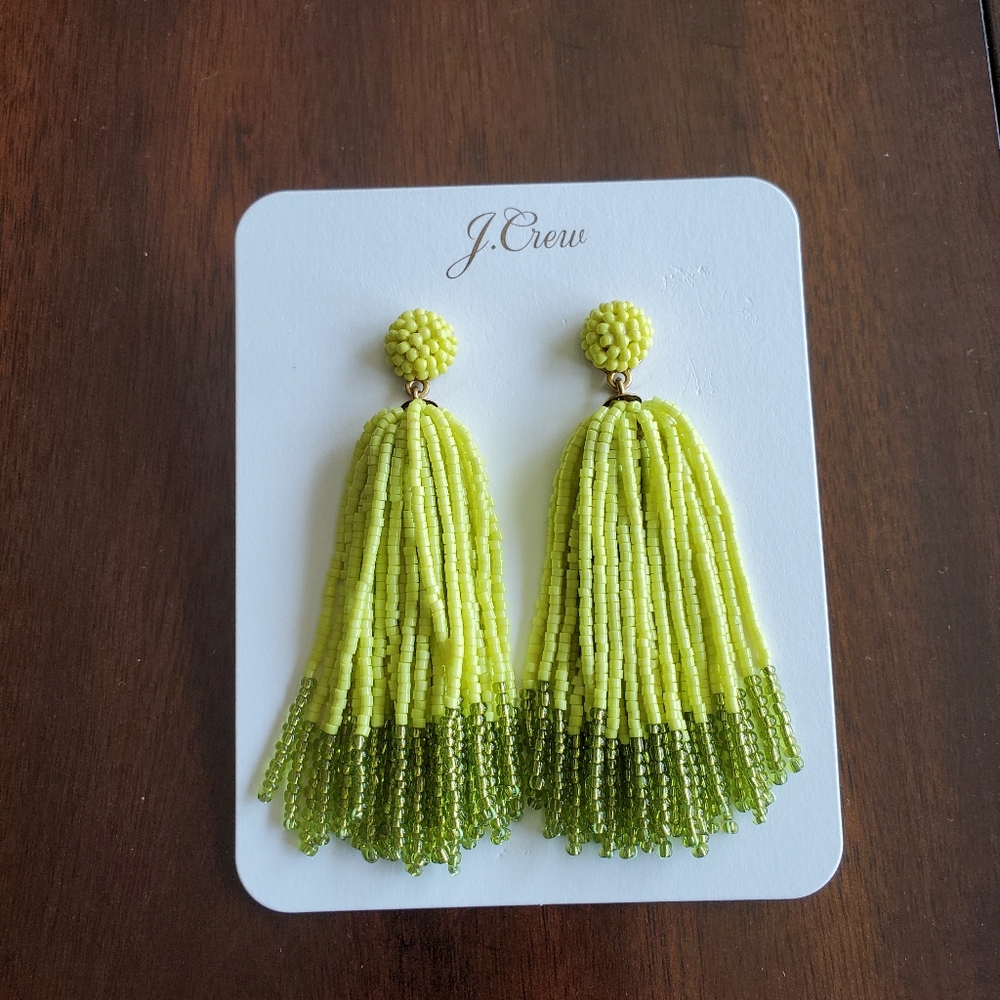 J.Crew beaded tassel statement earrings, Light green - Picture 3 of 6